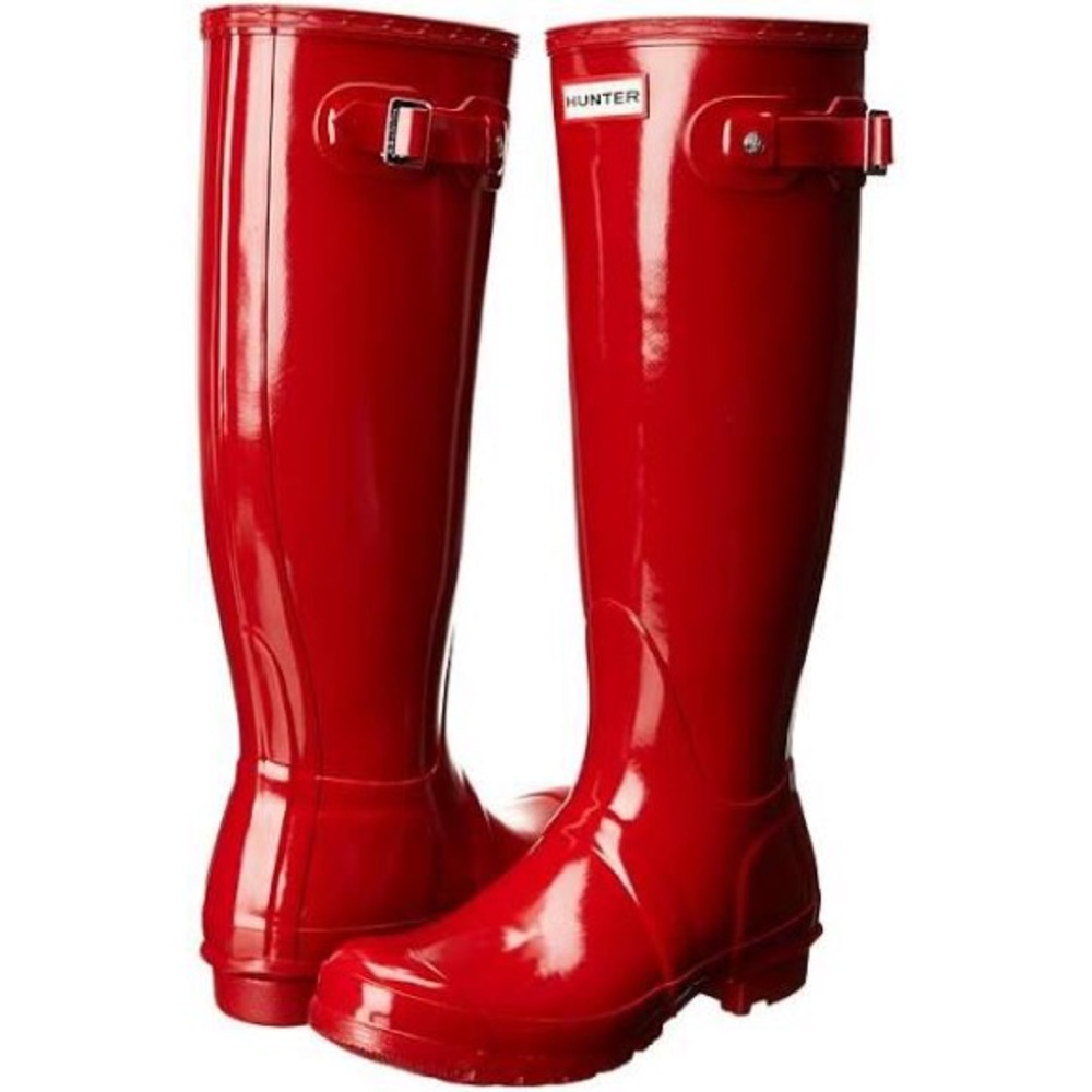 Red original tall gloss Hunter boots sz 6, EU 37
